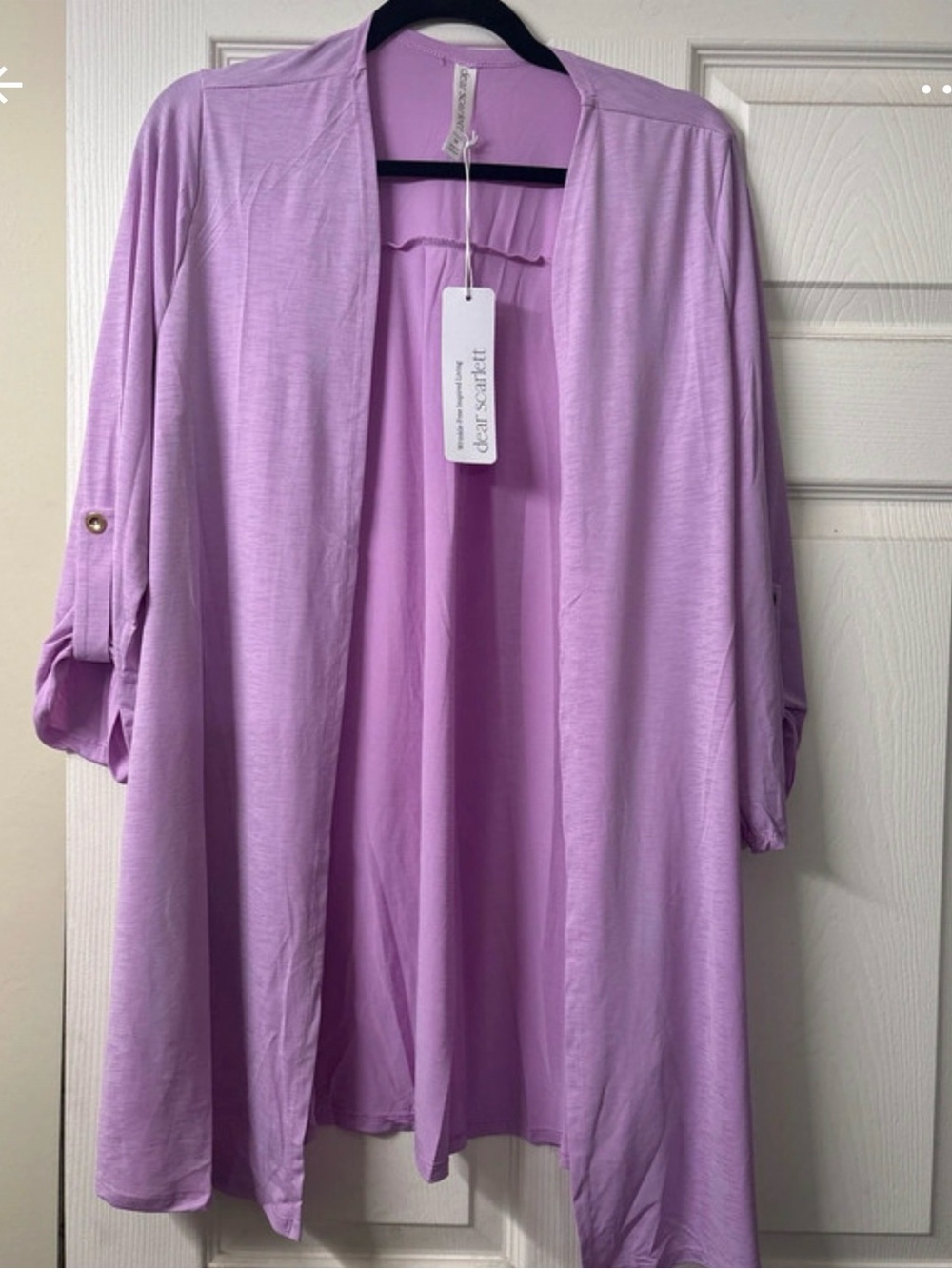 Dear Scarlett Lilac Open-Front Roll-Sleeve Tunic Cardigan